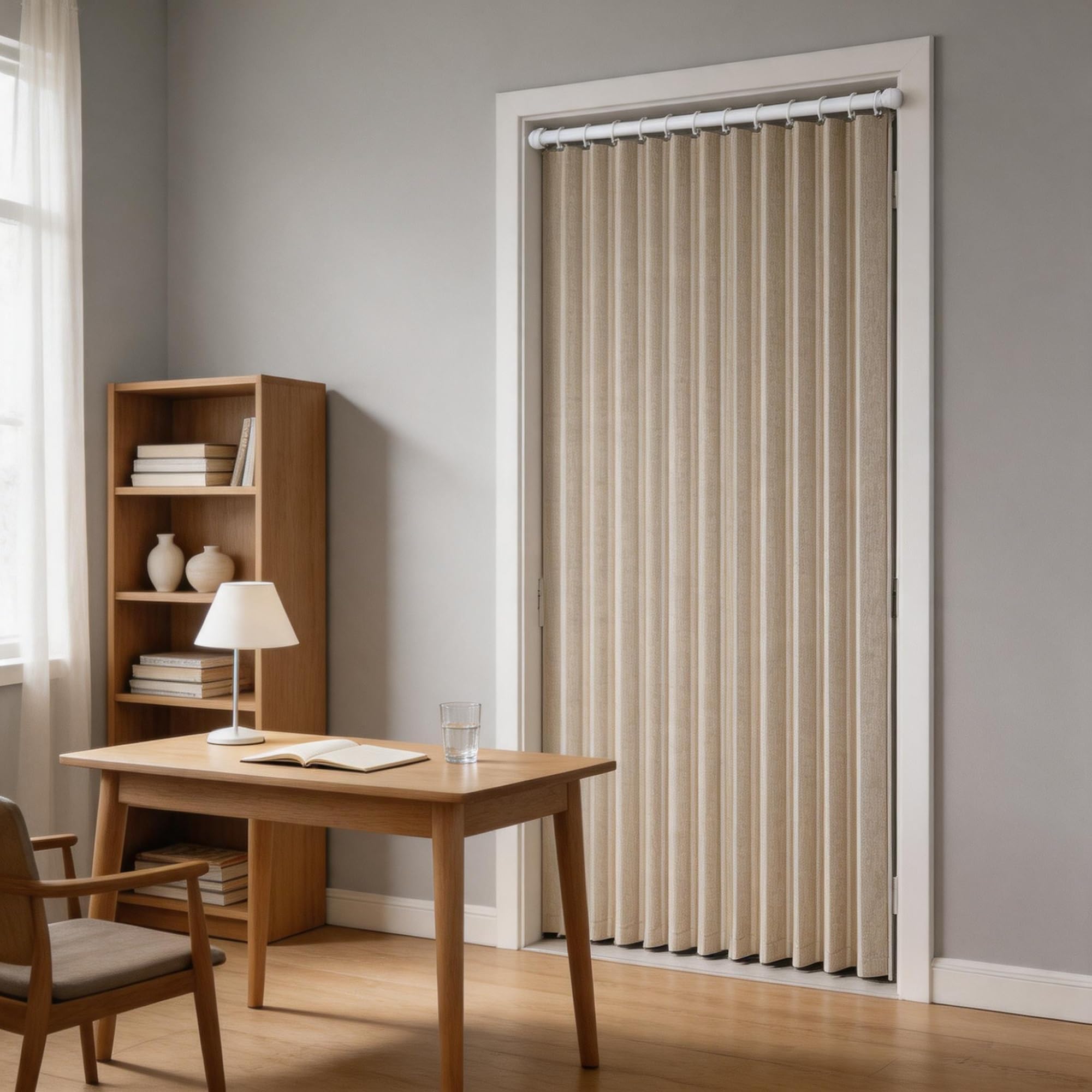 Cortina divisoria de ambientes con Textura Plisada para Puertas — Biombo Plegable sin Perforaciones — con Aislamiento térmico para dormitorios, armarios y lavadero(Green,240x220cm/94.5x86.6)