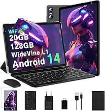 Biegedy Tablet 10 Zoll Android 14 Octa-Core,Tablet PC 20 GB RAM+128 GB ROM (TF1 TB),5G WLAN 6丨Widevine L1丨GMS丨6000mAh丨5MP+8MP丨Bluetooth 5.0丨1280 * 800丨Tablet mit Tastatur Maus Schwarz