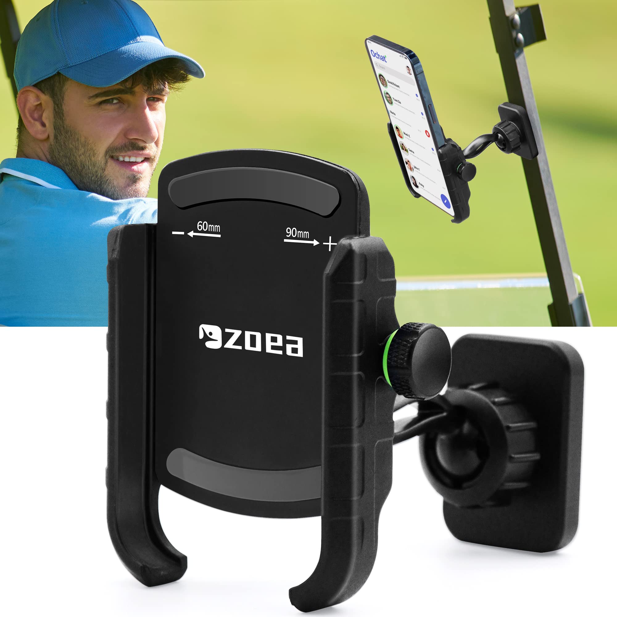 ZOEAGolf Magnetic Phone Holder, Cell Phone Holder for Golf Cart, Ultra Strength Magnet Golf Phone Caddy, 360° Rotatable View Golf Cart Accessories Golf Gifts (Black)