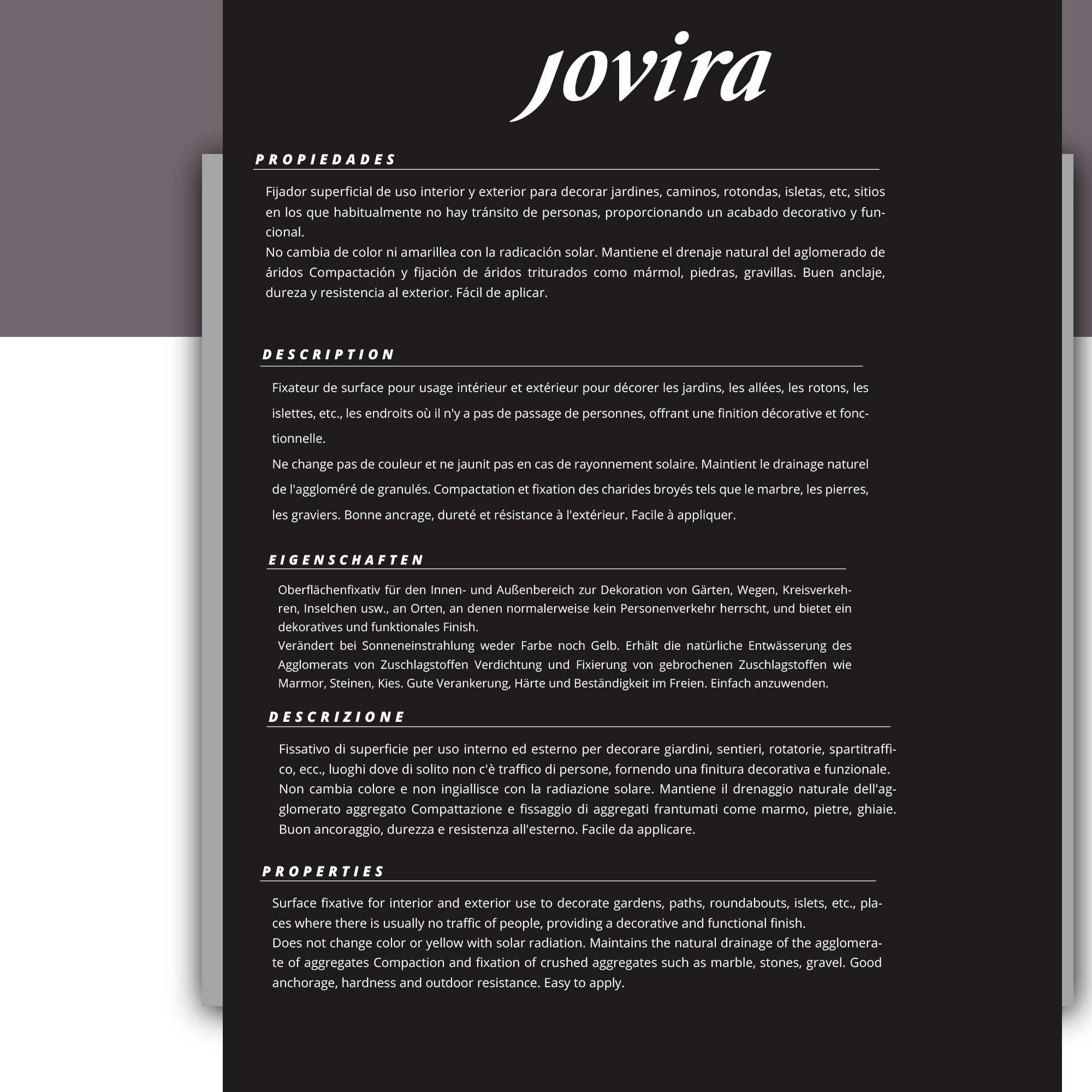 JOVIRA PINTURAS Legante di Ghiaia 5 Litri | resina per compattazione e Fissaggio di aggregati (5 Litri). B-07