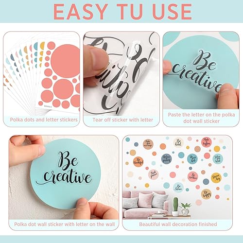 Miniatura 3 de TaoBary 288 calcomanías de pared de lunares para aula, niños, cita motivacional, círculo, calcomanías de pared extraíbles con letras positivas para