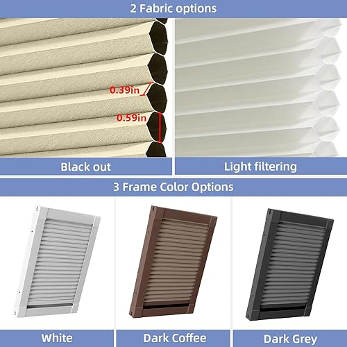 Miniatura 10 de Persianas manuales de tragaluz, sin cordón, con diseño de panal de abeja, cortinas de ventana de tela totalmente opacas para ventanas de habitación