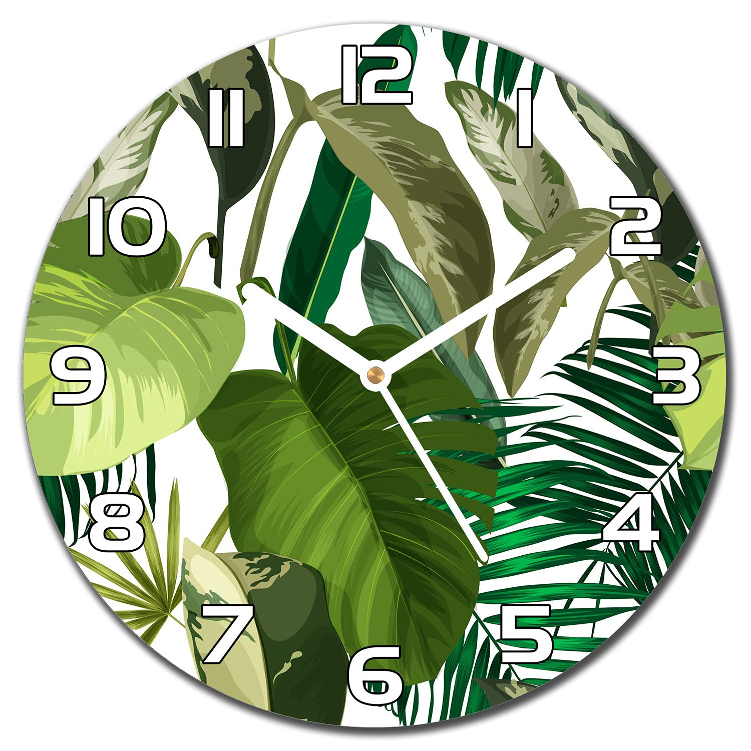 Horloge en Verre 30 cm Feuilles de Forêt Coloray avec Aiguilles Blanches