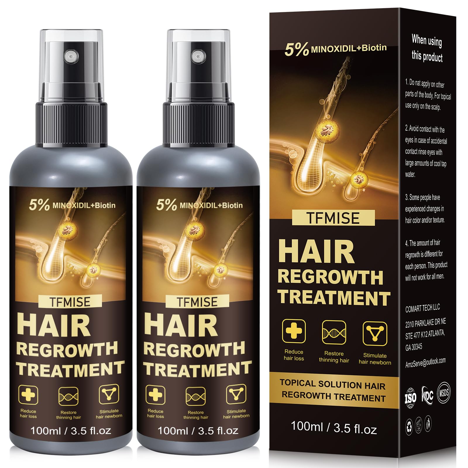 5% Minoxidil for Men, 100ml x 2 Pack Minoxidil for Women Hair Growth, Minoxidil Spray Hair Growth Products Kit, Hair Growth Serum with Biotin, Hair Regrowth Treatment for Light and no Greasy