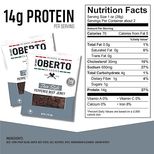 Vista 35 de Oberto Classics Thin Style - Carne seca de res de estilo fino, sabor original, sin ingredientes artificiales, alta proteína, sin gluten, ahumada
