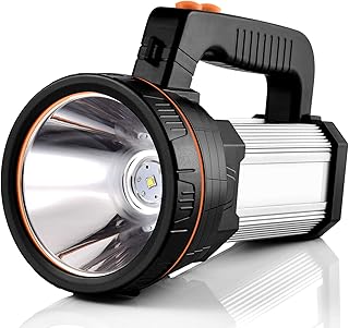 Amdoo Rechargeable Torch Light 6000 Lumens 6600mAh LED Flashlight Super Bright Powerful Heavy Duty Led Torch Lantern Waterproof Hand held Spotlight-Has Side Light (S-Silver)