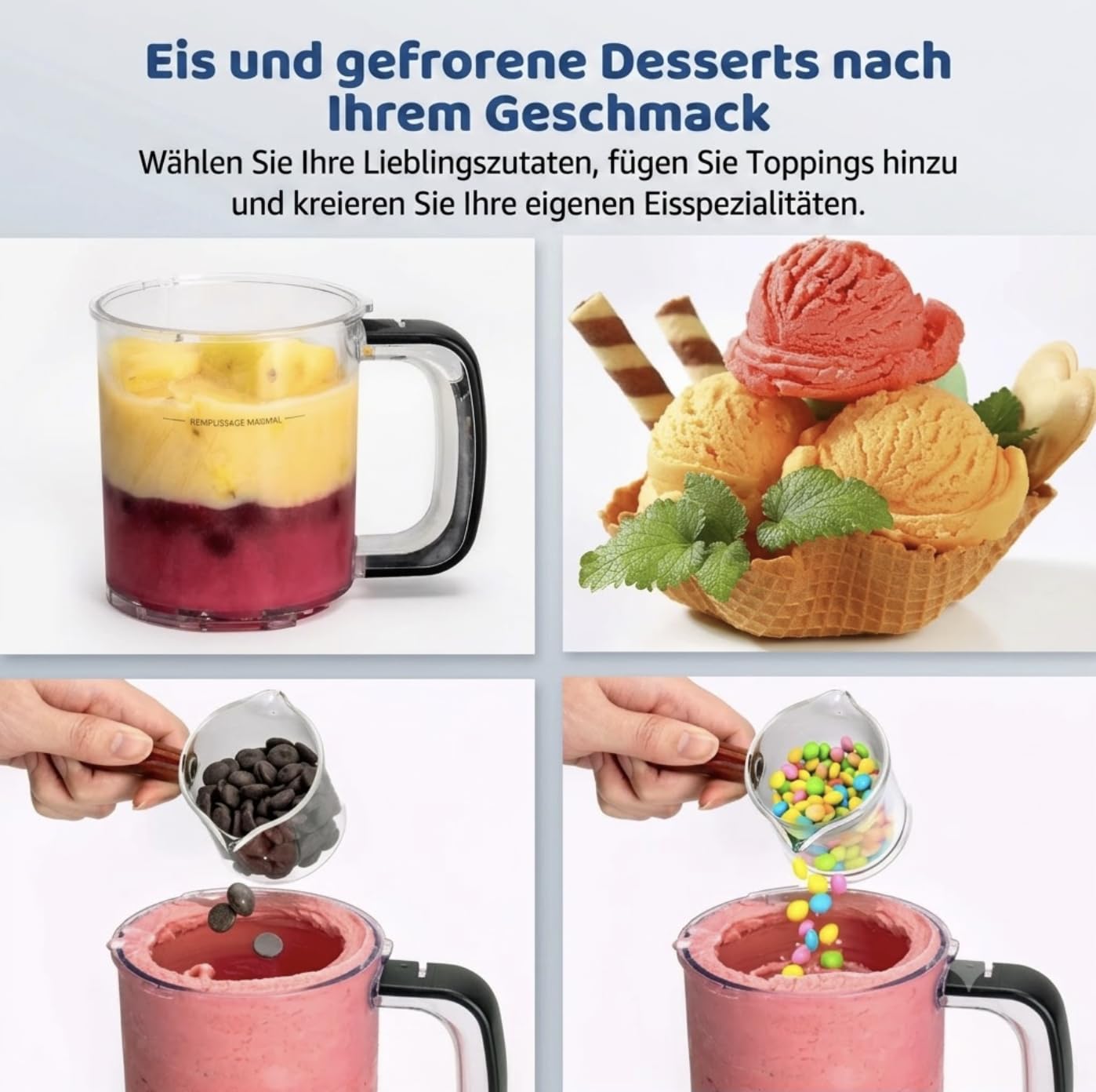 Eismaschine 10-in-1 Edelstahl – Gelato, Sorbet, Frozen Yogurt, 3 BPA-frei