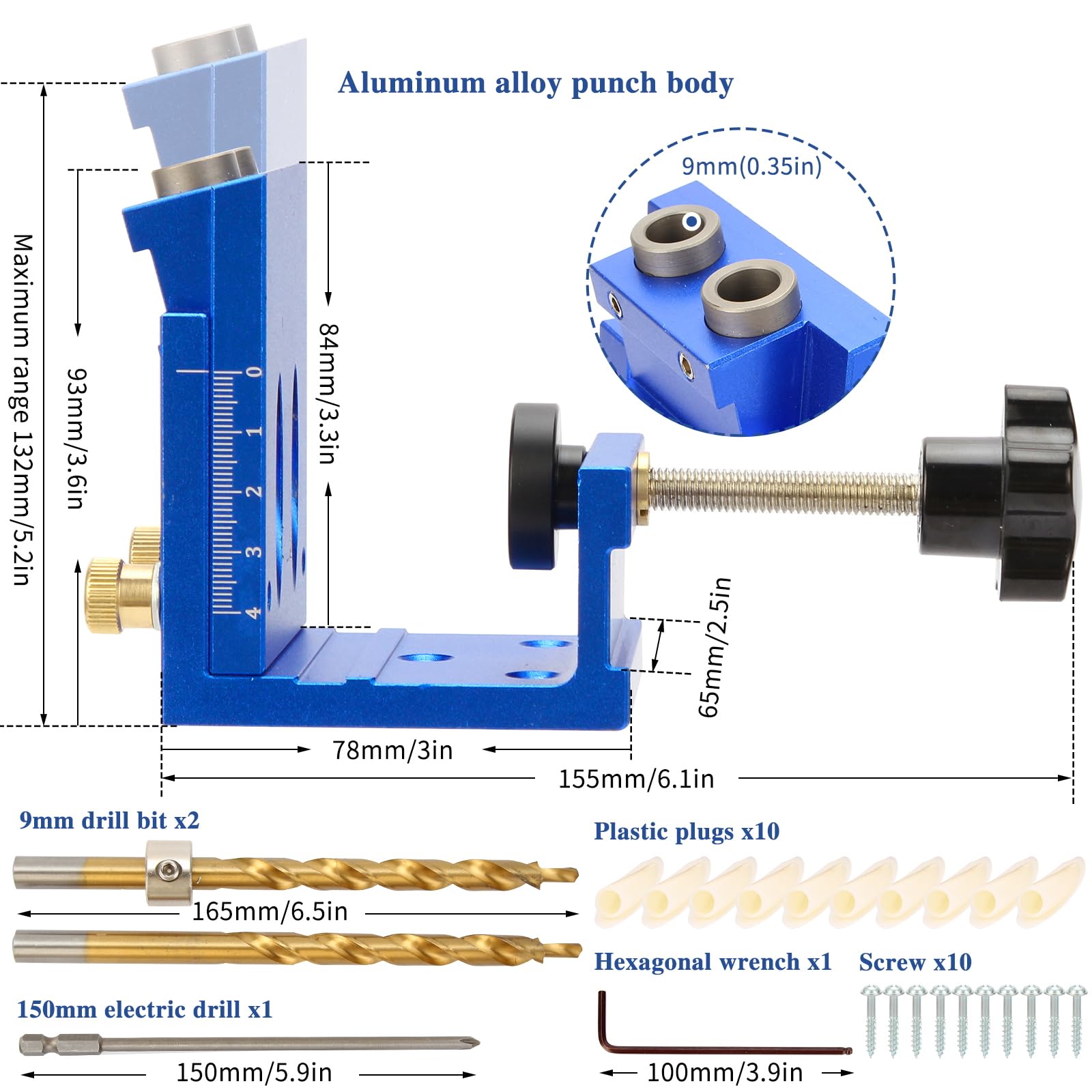 Kit de plantilla de agujero de bolsillo GQGP, juego de sistema de plantilla de tornillo de bolsillo de metal con guías de taladro ajustables para agujeros de 15 grados, herramienta localizadora de