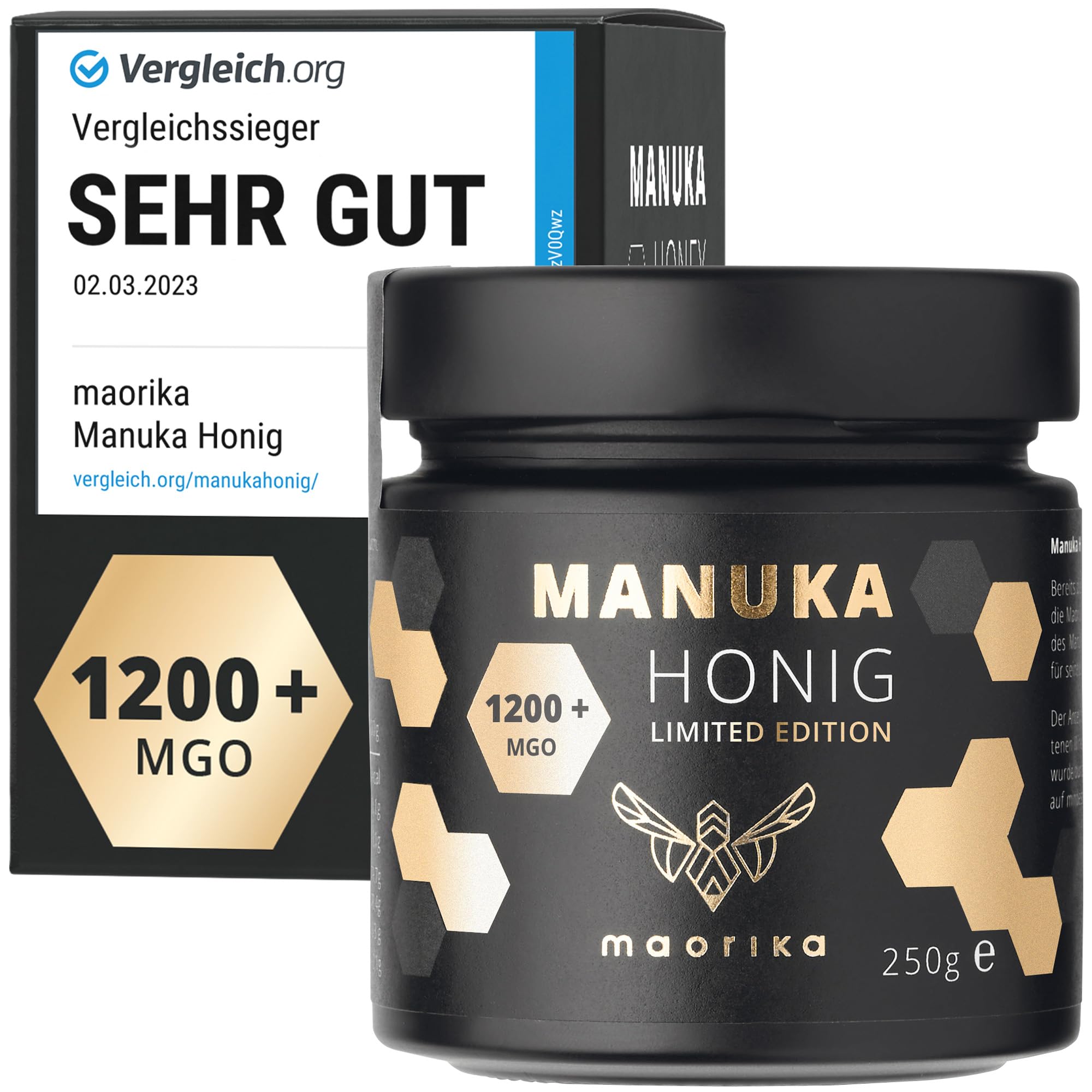 maorika - Manuka Honig 1200 MGO (Limited Edition) im Glas - lichtundurchlässig, kein Plastik - laborgeprüft mit zertifiziertem Methylglyoxal Gehalt aus Neuseeland 250g