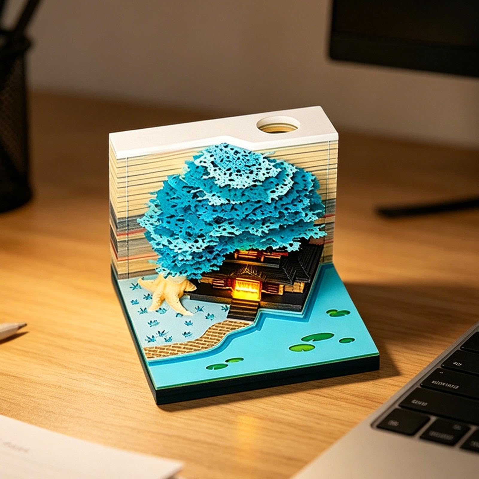 3D-Memo-Kalender 2027 Schreibtisch 3D Skulptur LED Tischuhr Notizblock | Abreißbarer Dekorationskalender für Zuhause Schule Wohnheim Wohnung Schlafzimmer Wohnzimmer und Bücherregal