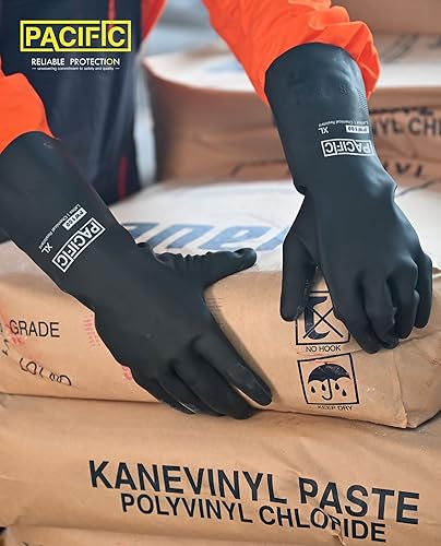 Miniatura 9 de PACIFIC PPE 2 pares de guantes resistentes a los químicos, guantes de goma industriales resistentes, resistentes a ácidos, álcalis y aceite, 12.6