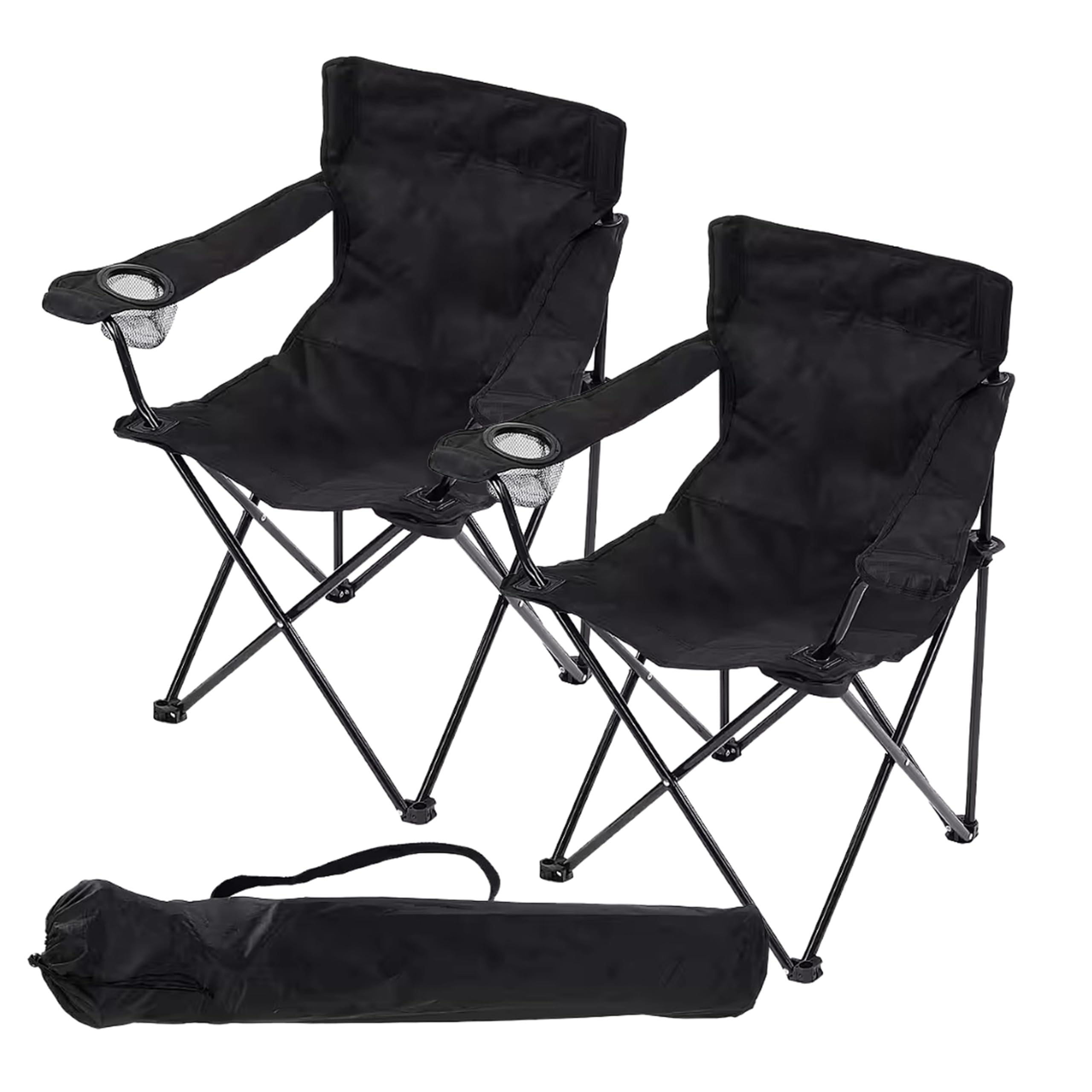 Topline Black Portable Folding Camping Chair - 2 x Lightweight with Carry Bag Folding Chair for Adults, Collapsible Anti-Slip Padded Oxford Cloth Stool for Beach, Fishing, Picnic and Hiking