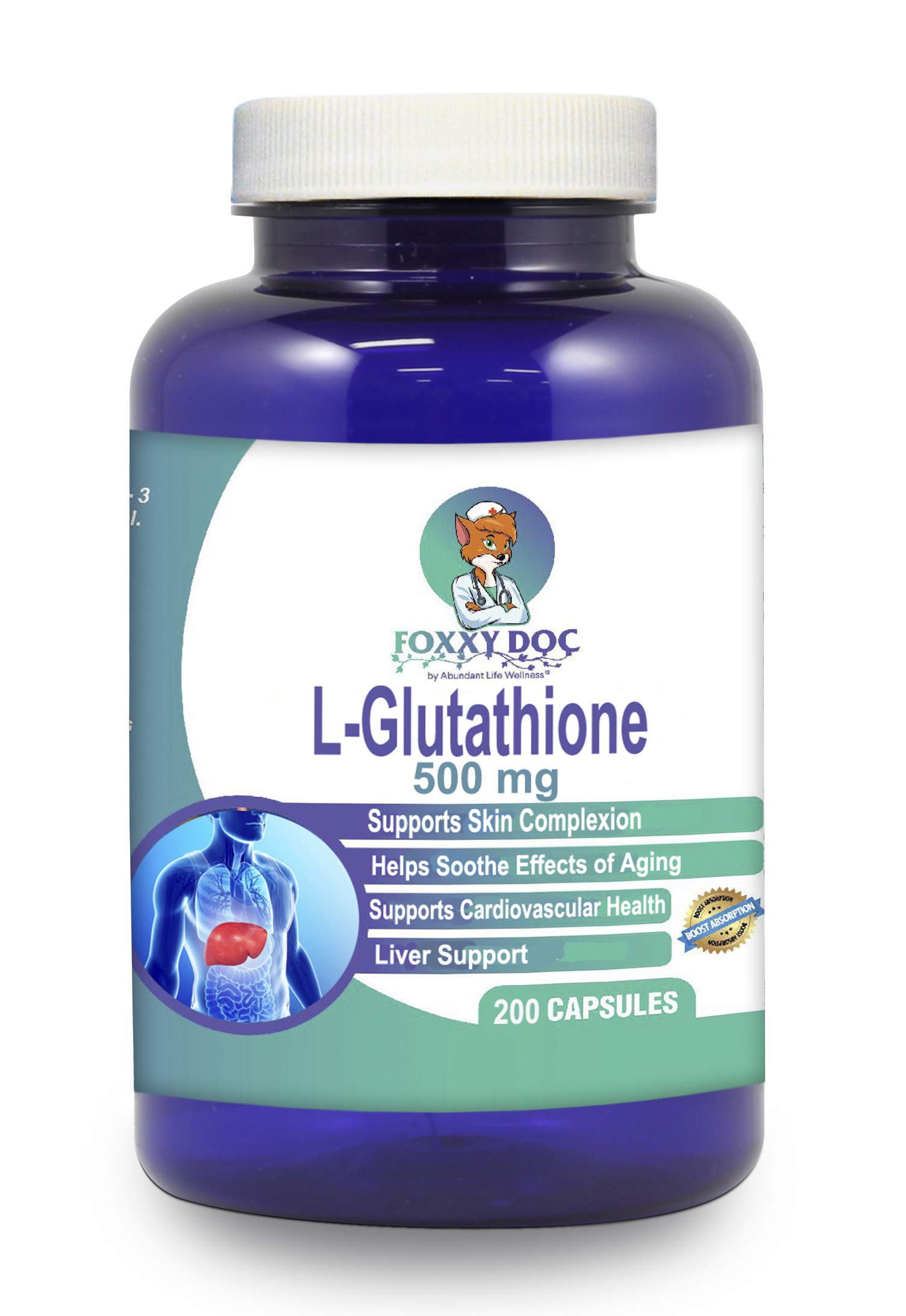 Buy Glutathione 500 MG/Serving, Reduced Form, 200 Caps, Supports Liver, Cardiovascular, Brain