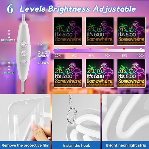 Vista 39 de Good Vibes - Letrero de neón regulable con interruptor de encendido/apagado, letreros de neón alimentados por USB para decoración de pared, letreros