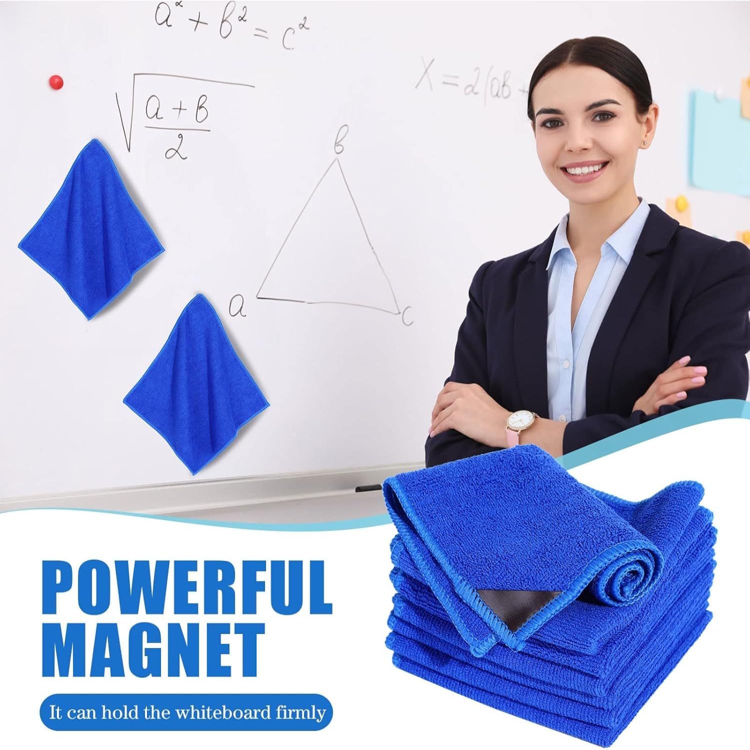 Nuenen 48 Packs Magnetic Cleaning Cloth Microfiber Dry Erase Eraser Magnetic Whiteboard Eraser Reusable Washable Dry Erase Cloth for Office Classroom Home, 10'' x 10''