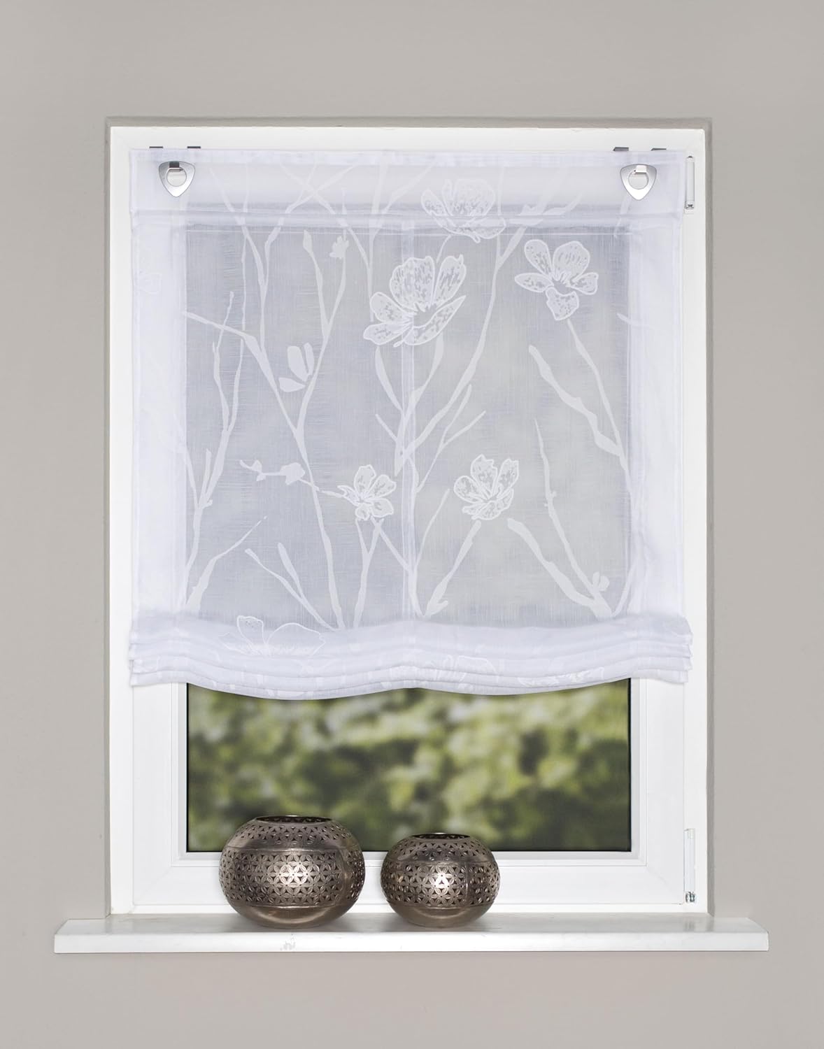 Roman Blind Rory Semi-Transparent Burnout Includes Eyelets and Hooks Colour: White Size: 130 x 45 cm Quantity: 1