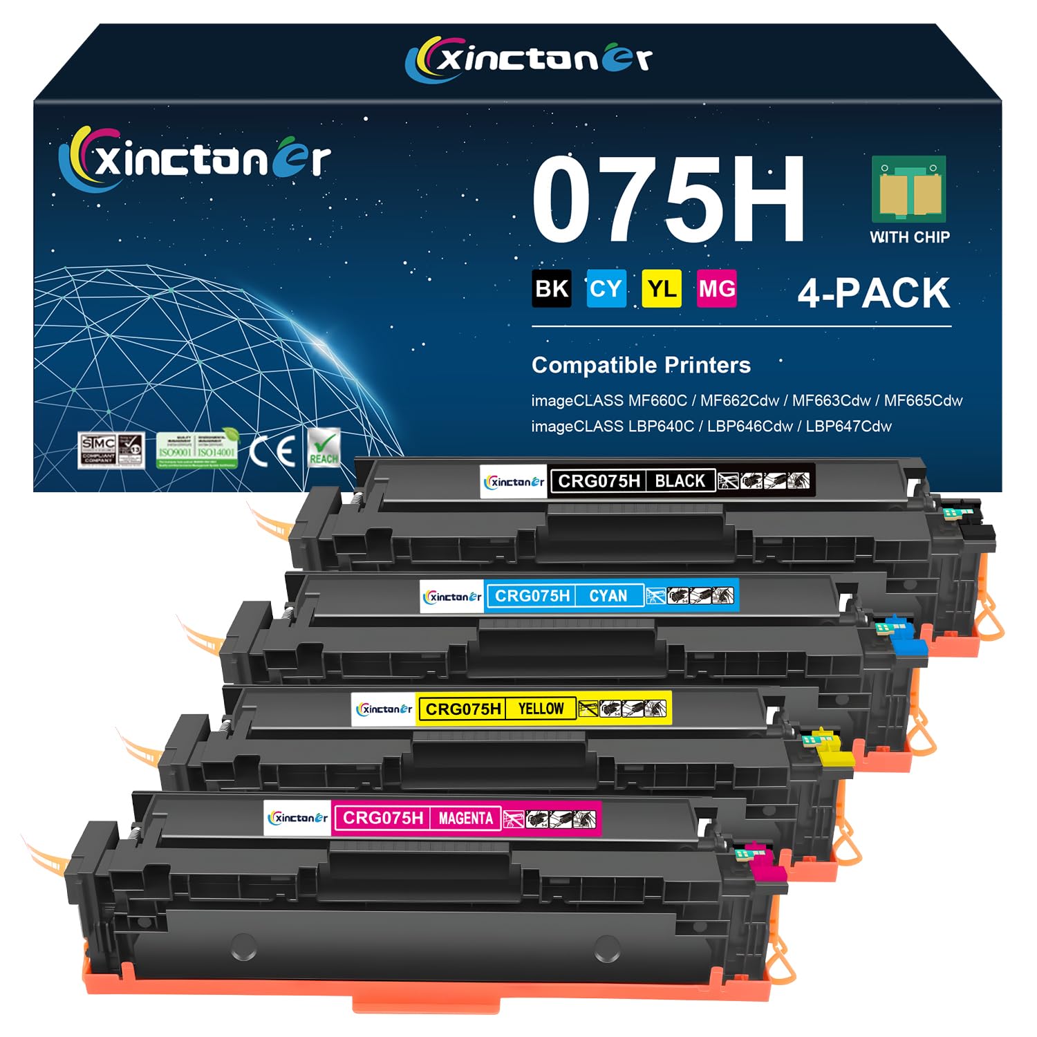 075H Toner Cartridge Replacement for Canon 075H Toner 075 075H High Yield Work for Canon Color imageCLASS MF662Cdw MF663Cdw MF665Cdw LBP646Cdw LBP647Cdw LBP640 MF660 Printer (4 Pack)