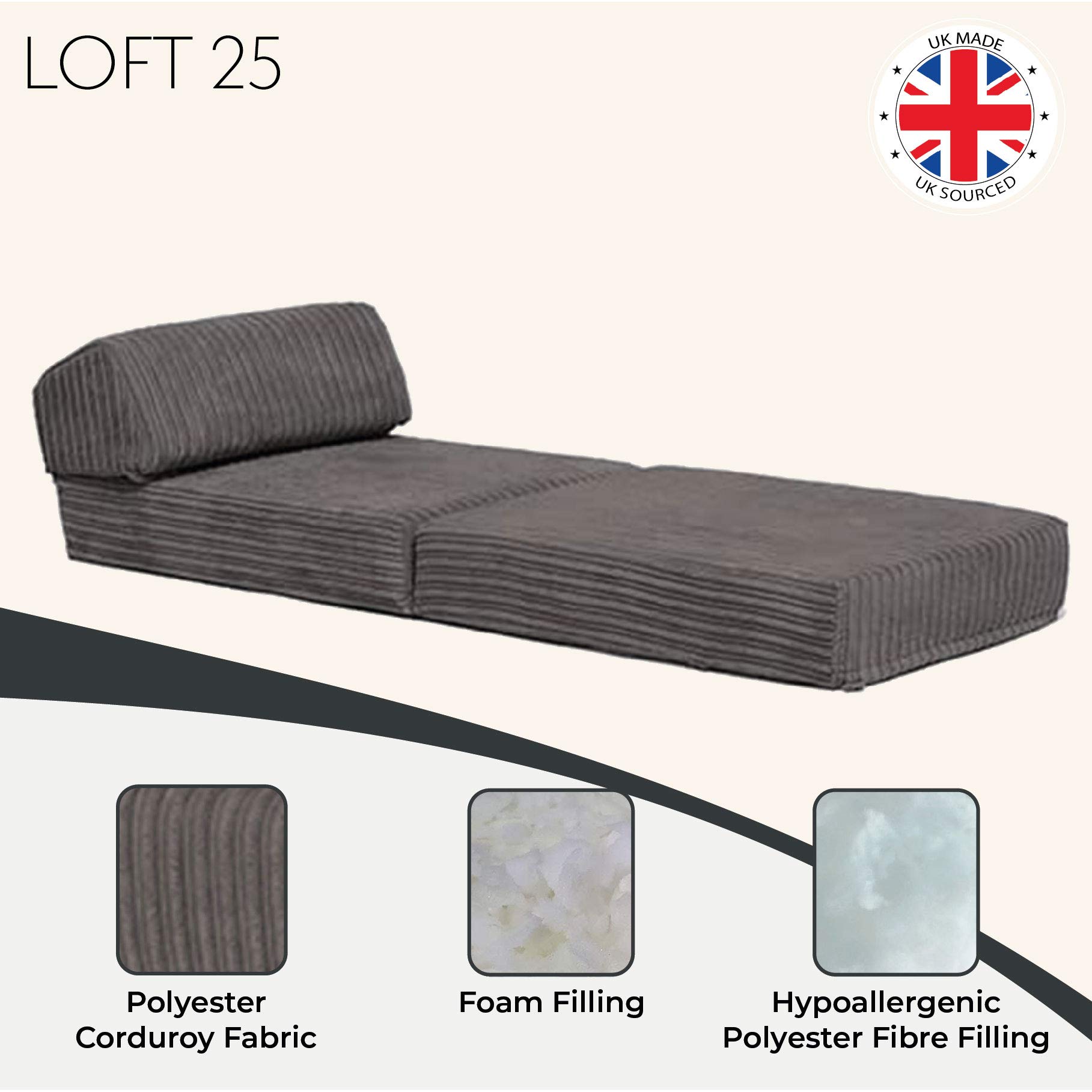 Changing Sofas 'Bjorn' Jumbo Cord Fold Out Single Z Bed Mattress
