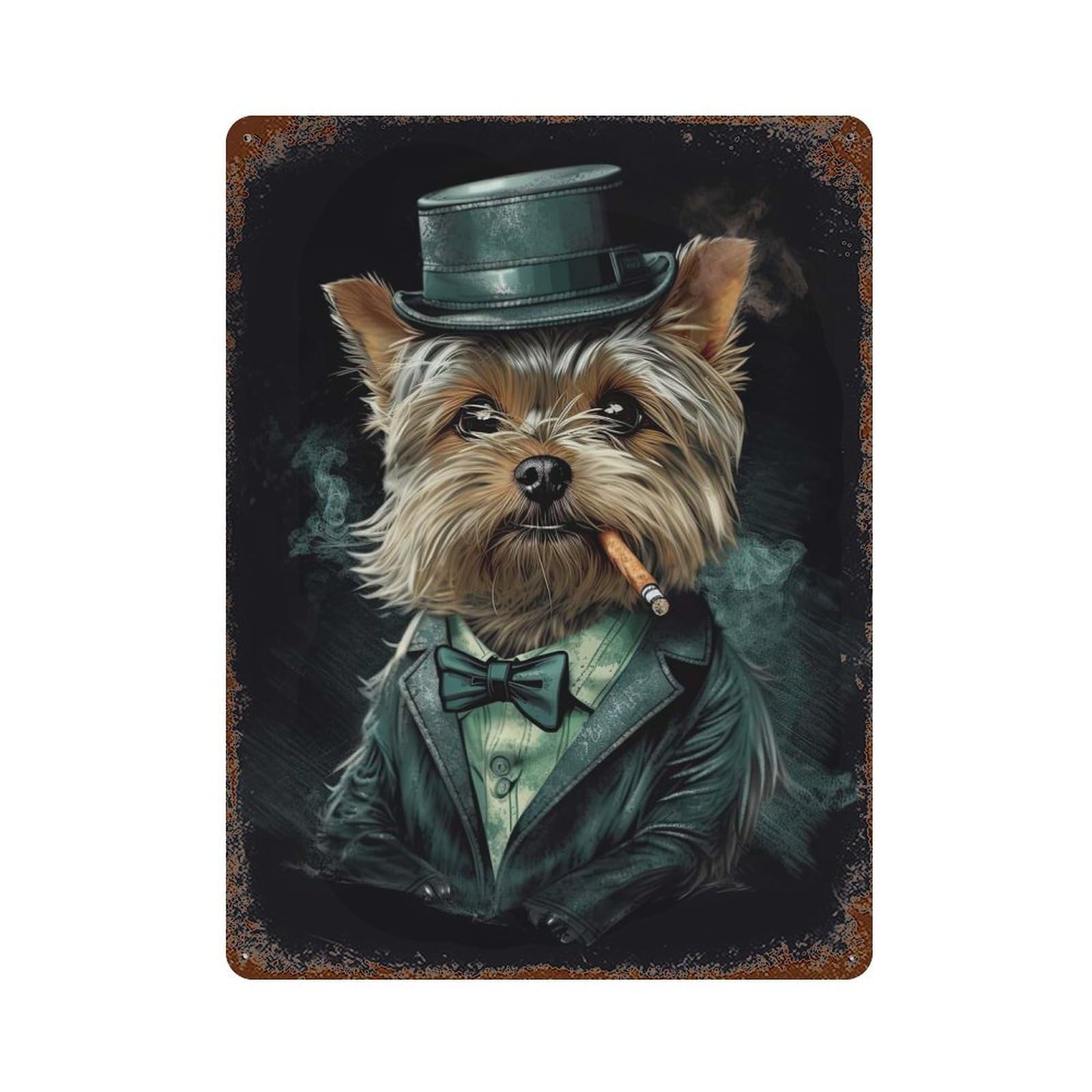 Rust Effect Yorkshire Terrier Gangster Vintage Rust Metal Sign 15.7"x11.8", Farmhouse Wall Decor for Basement, Hobby Room And Garage Decor