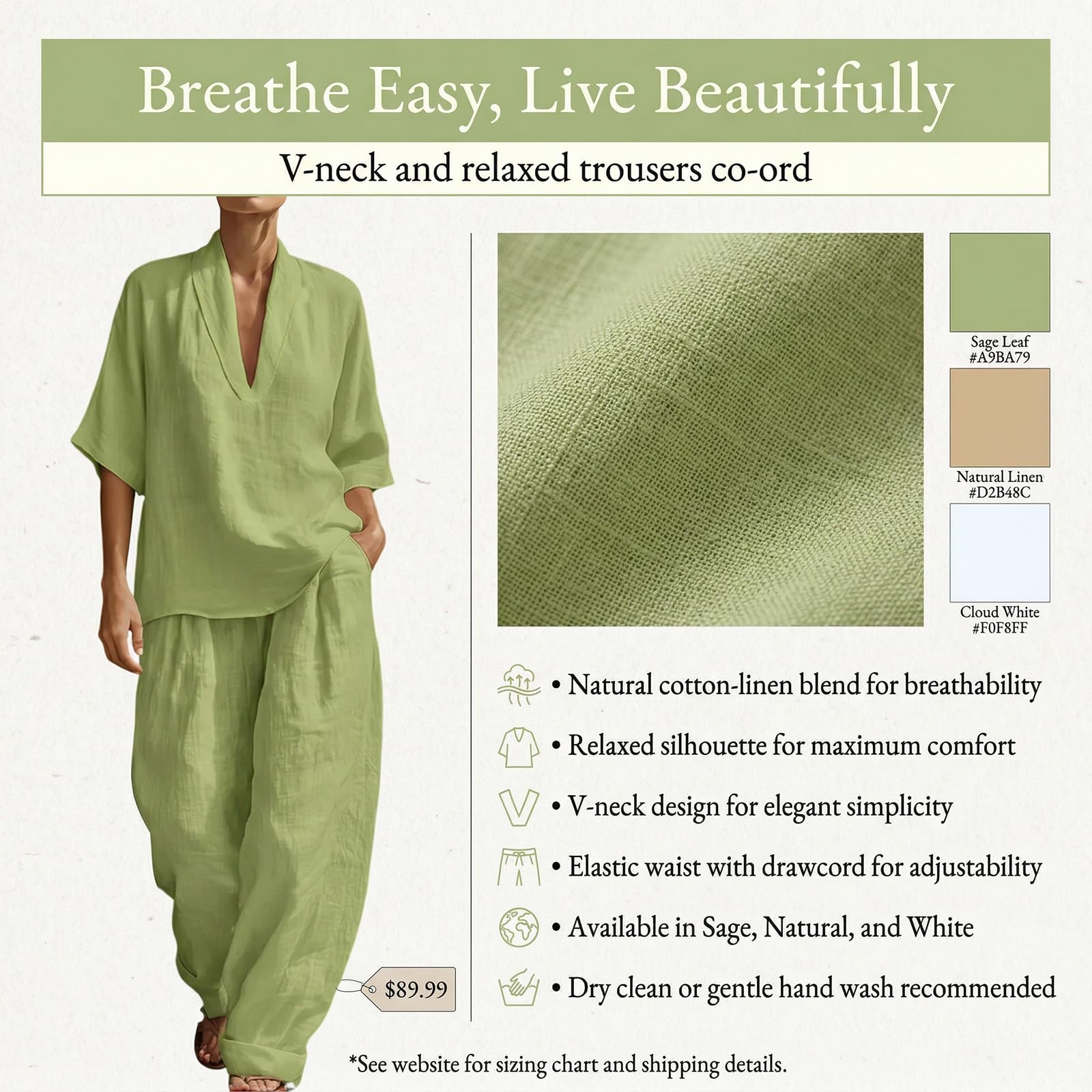 Completo Lino Donna Estate 2 Pezzi - Set Top Scollo a V e Pantaloni Gamba Larga Tuta Estiva Leggera e Traspirante Outfit ampia Boho Chic Casual confortevole per Vacanze