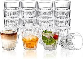 20-Pack 5oz Shot Glasses Set, Bulk Heavy Base Rock Glasses, Stackable Whiskey Tumbler for Bar Espresso Tasting, Drinking Glasses for Bourbon，Juice，Water，Cortado