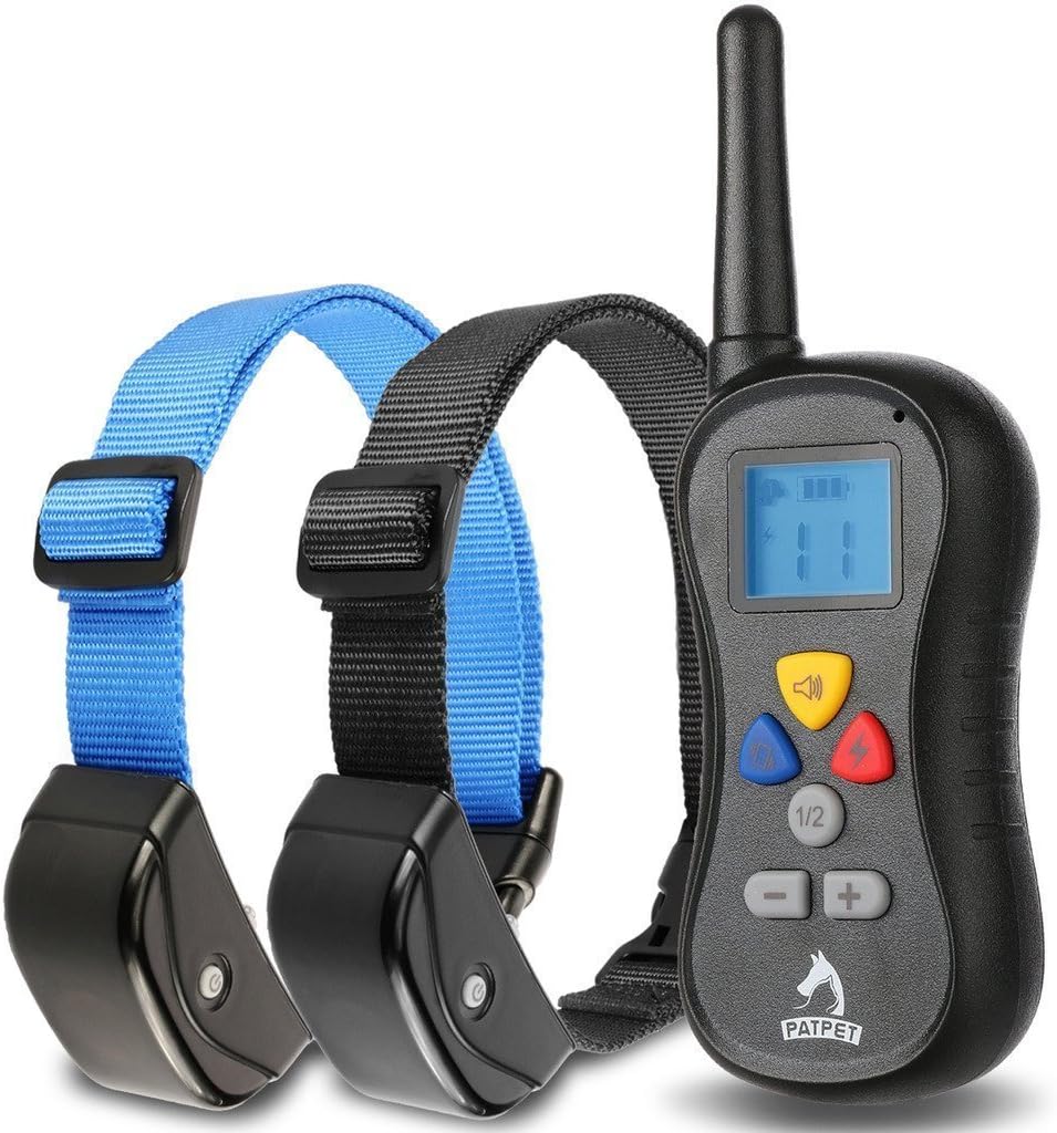 Patpet Dog Training Collar, Remote Controlled, Shock for Dogs, Professional, User-Friendly, Anti Bark, 330yd (1 Blue & 1 Black Collar,…