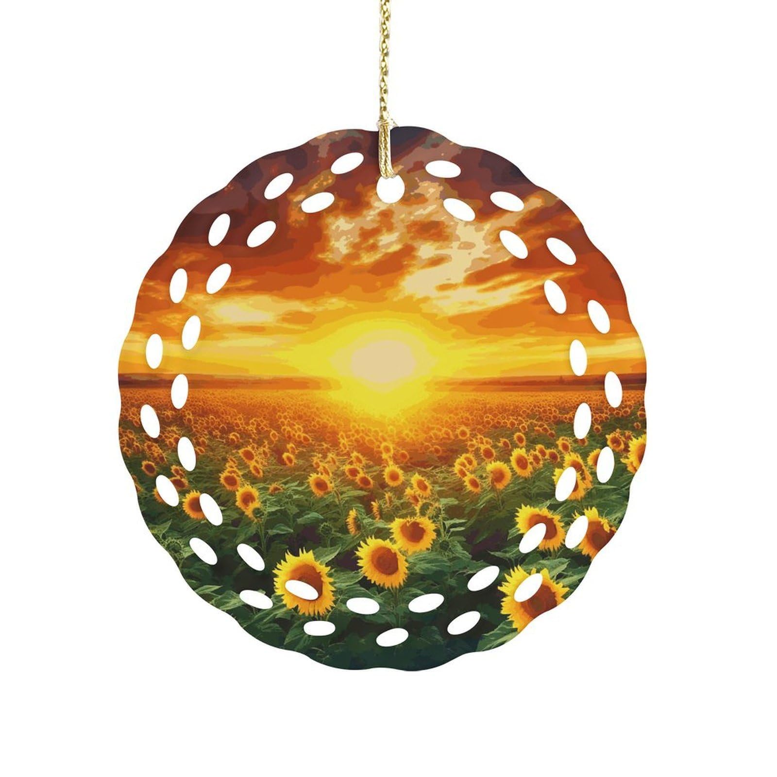 Fodpand Women's Style Dreamlike Sunset Of A Sunflower Field Ceramic Ornament For Home Decor 3.2" Round Tree Decoration Christmas Ornaments For Men Double-Sided Design