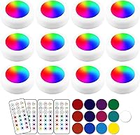 Vista 7 de Luces LED de disco de 13 colores con control remoto Iluminación inalámbrica con batería adhesiva debajo del gabinete Luces regulables que