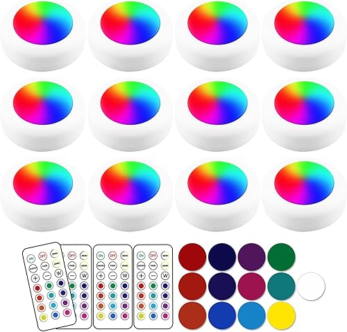 Luces LED de disco de 13 colores con control remoto, iluminación inalámbrica debajo del gabinete, luces alimentadas por batería, luces adhesivas,