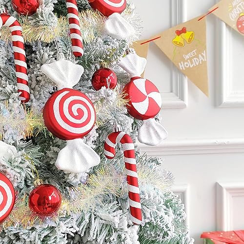 Miniatura 4 de 12 adornos de bastón de caramelo de piruleta de Navidad, colgantes de bastón de caramelo para árbol de Navidad, manualidades de 6.5 pulgadas,