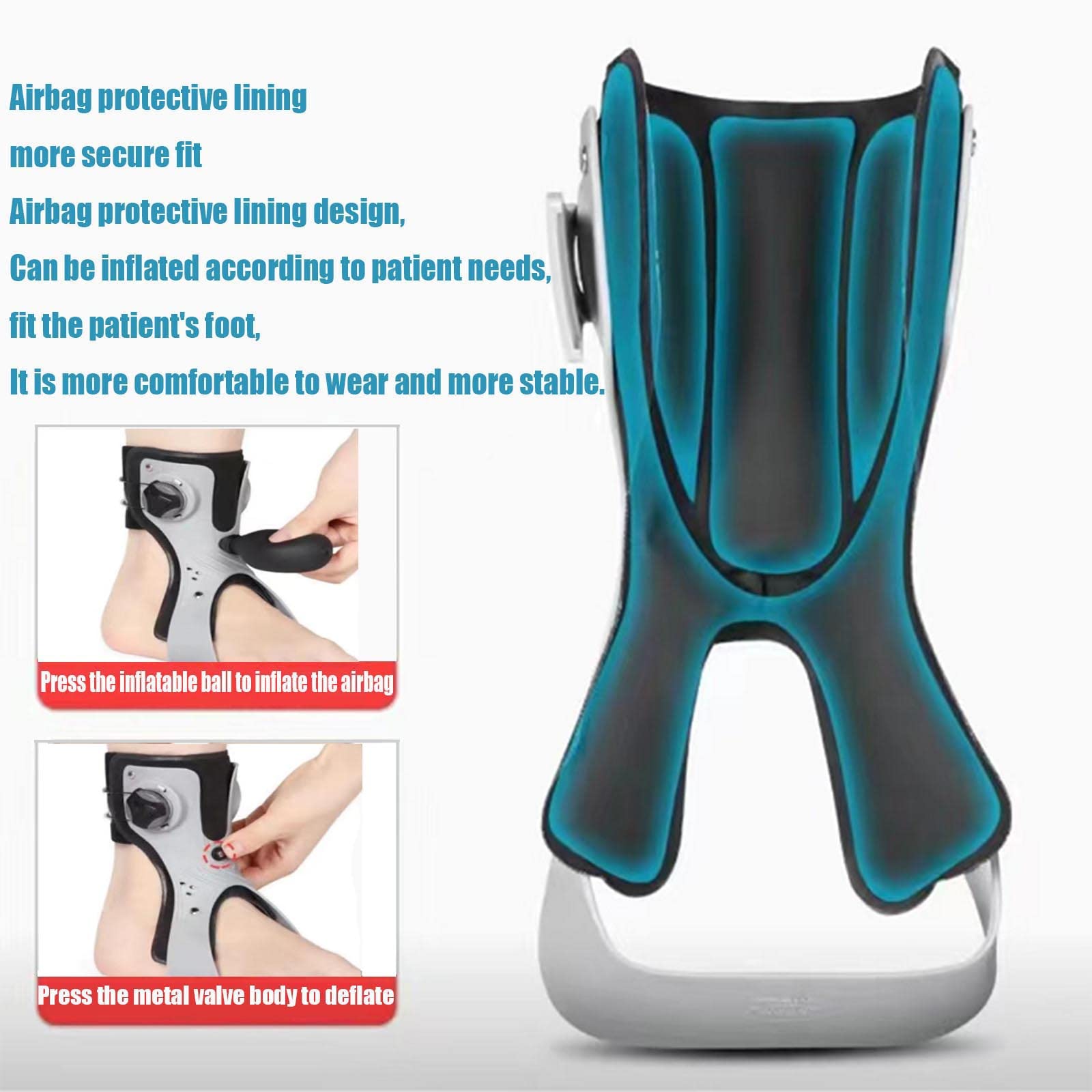 Ortesis para fractura de pie, Ortesis for pie caído, férula for fascitis plantar con bolsa de aire inflable, adecuada for pies caídos(Left,M)