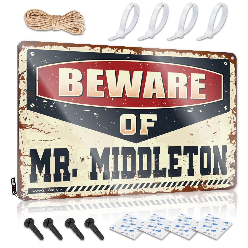 BRUNTELO Funny Garage Bar Signs Beware Of Mr. Middleton Tin Sign Vintage Funny Tin Sign Vintage Funny Tin Sign(30X40CM)