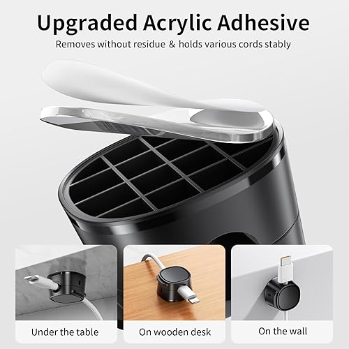 Miniatura 3 de FlyCoco - Paquete de 12 clips magnéticos para organizar cables, organizador de cables para escritorio, cable de carga de teléfono [suave ajustable],