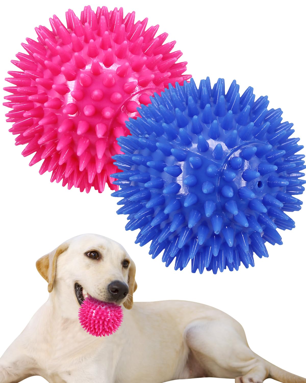3 5 Spike Dog Balls With Squeaky Thicker and Durable 2 Pack Chew Toys for Teeth Cleaning and