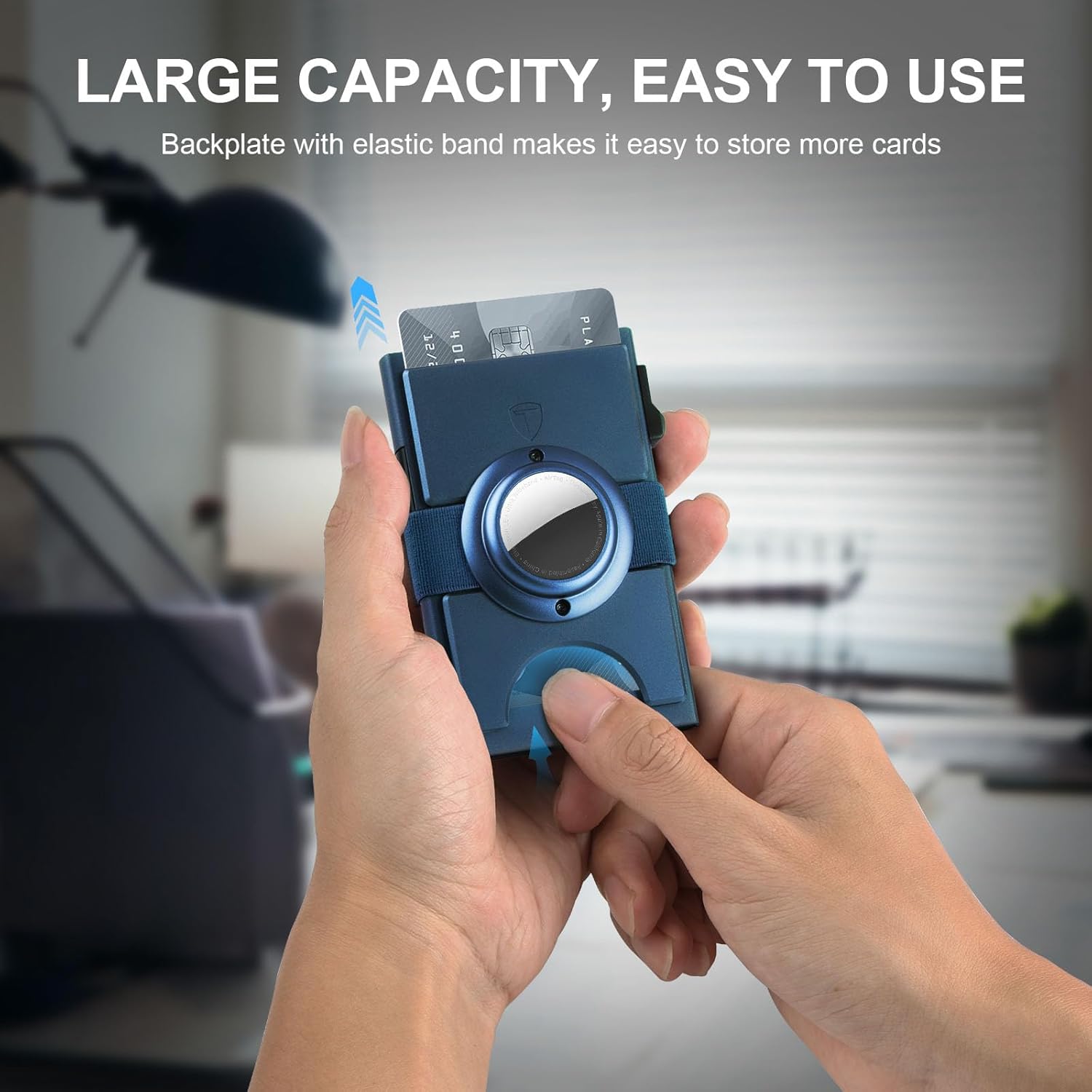 Minimalist Wallet for Men,Slim Wallet Compatible with AirTag,Card Holder Metal Wallet,Pop Up Wallet,Metal Card Holder,Quick Access Card,RFID Blocking Protection,Hold 12+ Credit Cards (Navy Blue) - Image 7