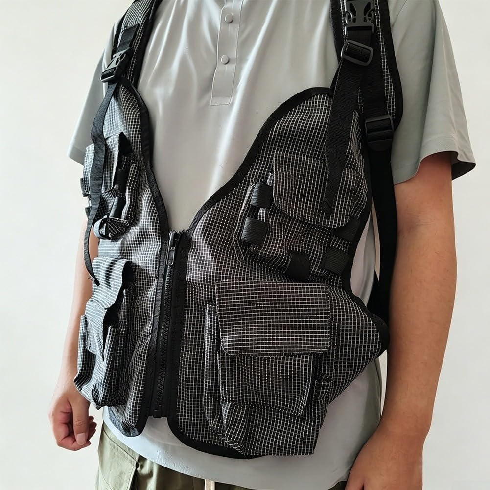 Gilet de pêche à la mouche en nylon avec bretelles réglables Noir Taille
