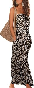 ANCAPELION Femmes Cold Epaule Beach Été Casual Longue Robe Maxi avec Poches