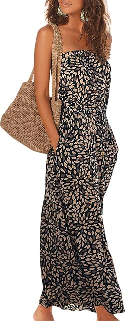 ANCAPELION Femmes Cold Epaule Beach Été Casual Longue Robe Maxi avec Poches