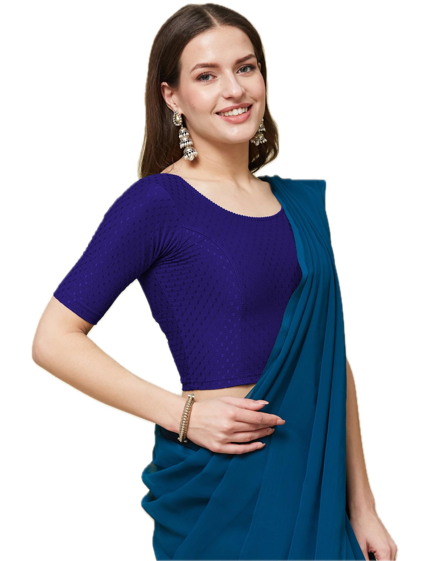 fressia fabrics Round Neck Pure Dobby Cotton Lycra Stretchable Elbow Sleeve Readymade Saree Blouse for Women Stylish Ganesh Chaturthi Navaratri Choli Diwali Ethnic Wear-picture-21