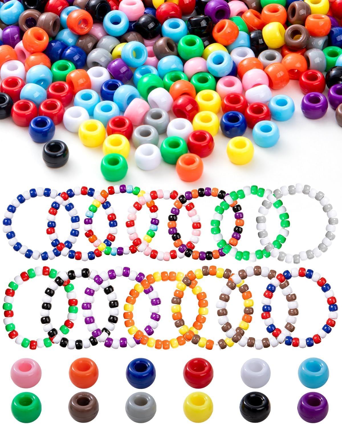 UCLEVER 1000pcs Pony Plastic Beads for Bracelet Making, Multi-Colored Beads for Hair Braiding, DIY Crafts, Kandi Jewelry, Key Chains and Ornaments Decorations