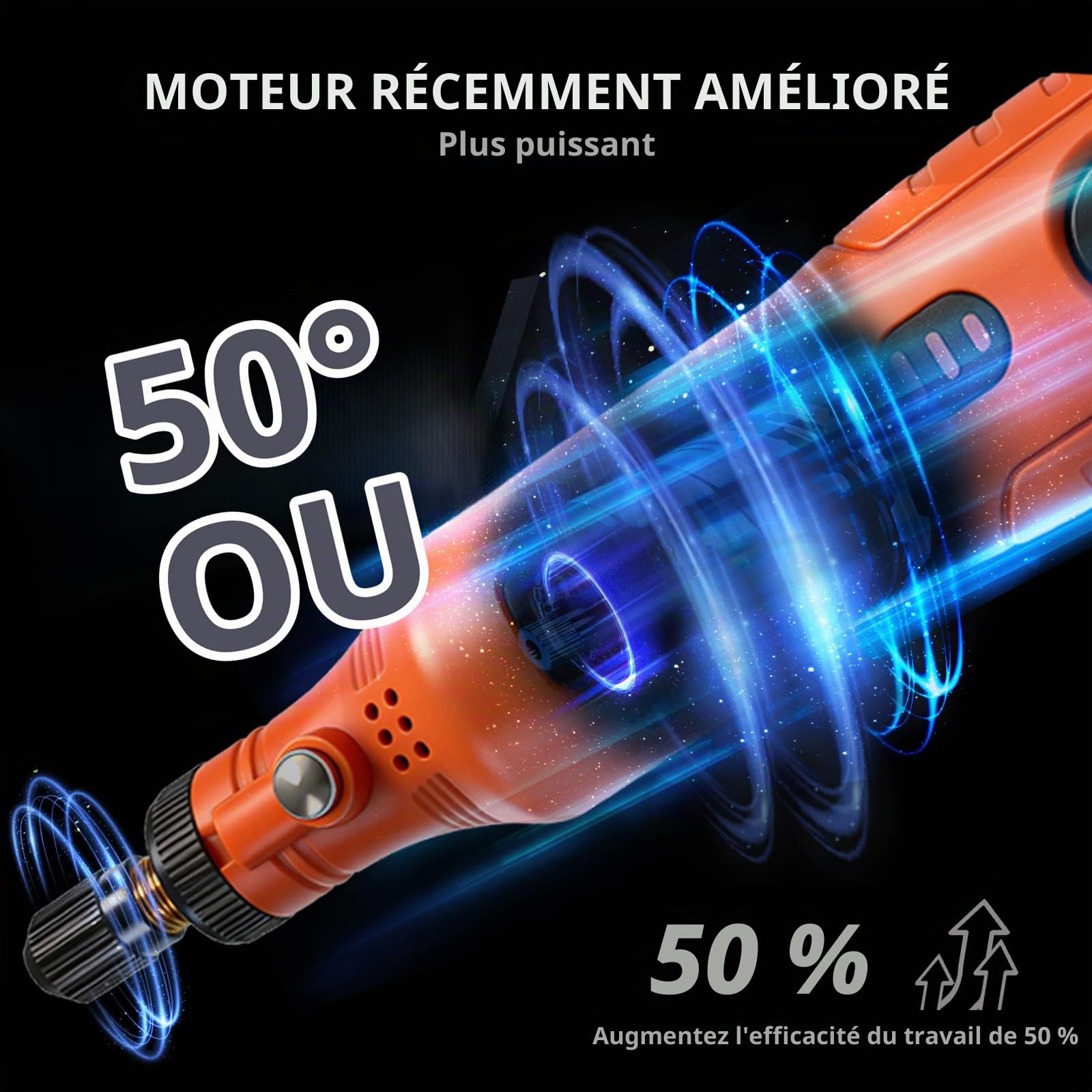 Outil rotatif sans fil, kit de meuleuse à 3 vitesses avec éclairage avant et 72 accessoires, outil de type C rechargeable pour le nettoyage, le ponçage, le polissage, le perçage et les petits travaux