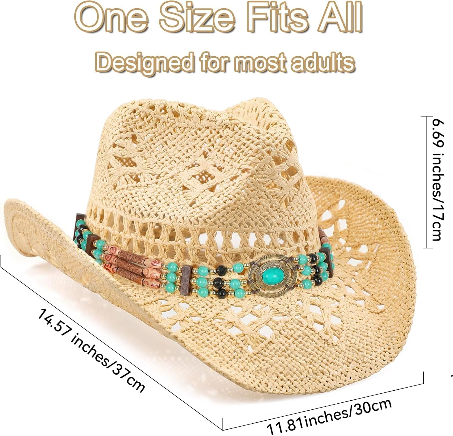 Cowboy Hat,Cowgirl Hat,Cowboy Hats for Women/Mens/Straw Wide with Shapeable Brim Western Cowboy Hat for Womens - Image 2
