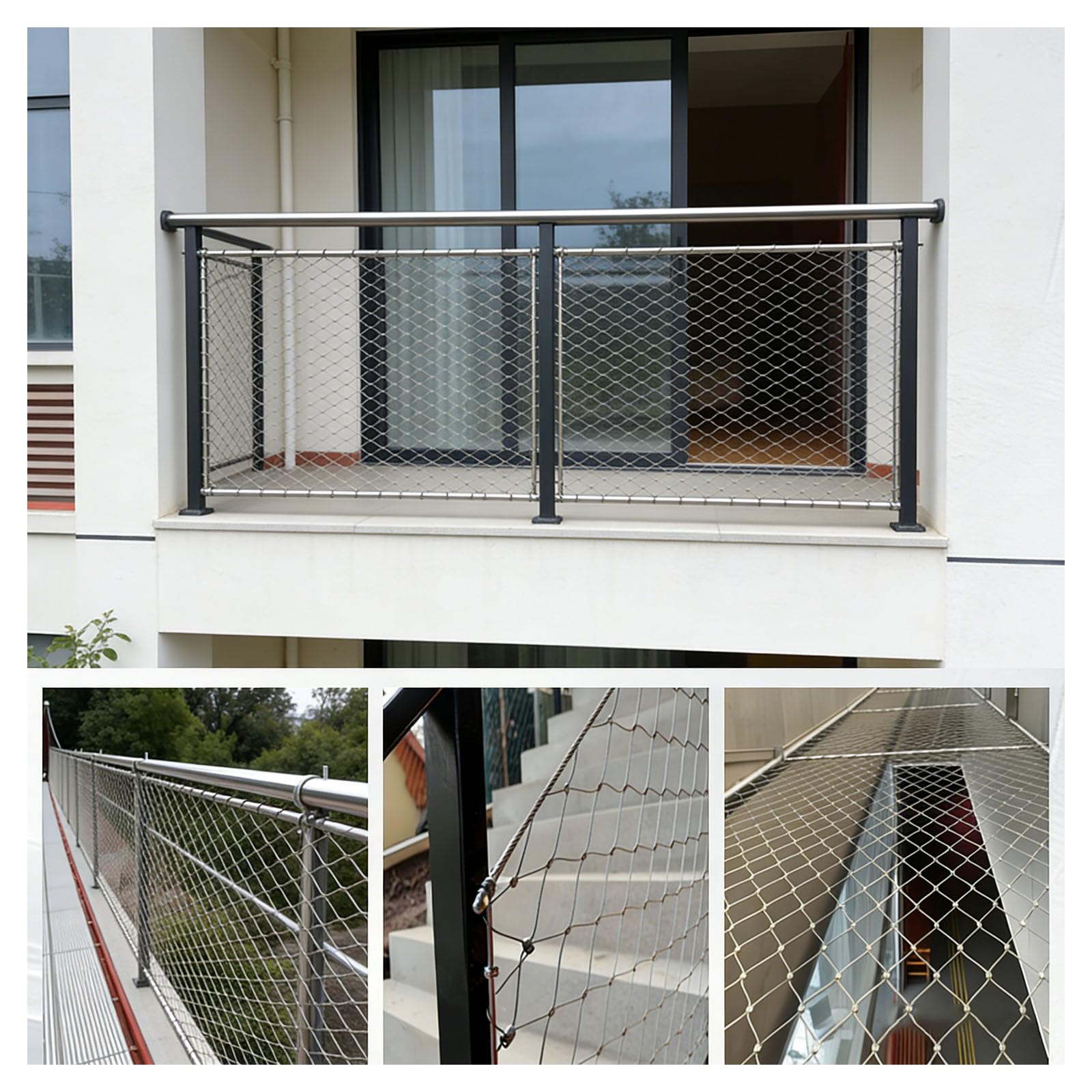 Cable flexible para balaustrada de malla anticaídas, cuerda de alambre segura para balcón y escaleras, protección de jardín, aves de corral, gallinas (agujero de 100 x 300 cm, 20 cm)