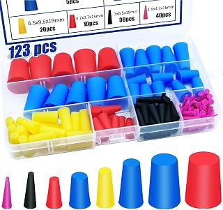 123PCS Rubber Plugs for Holes Assorted Sizes, Silicone Plug Kit Rubber Stoppers, 1/16" to 5/8" Rubber Tapered Hole Plugs for Powder Coating, Painting Protection, Spraying