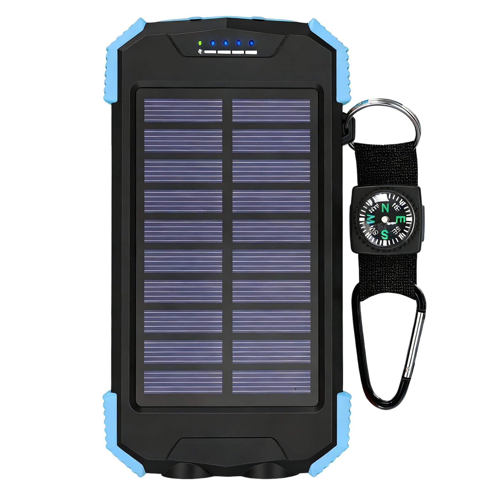 Banque d'énergie solaire 10 000 mAh, chargeur portable sans fil avec indice d'étanchéité IP66, dispositif de charge rapide, boussole et double lampe de poche LED pour camping en plein air urgence
