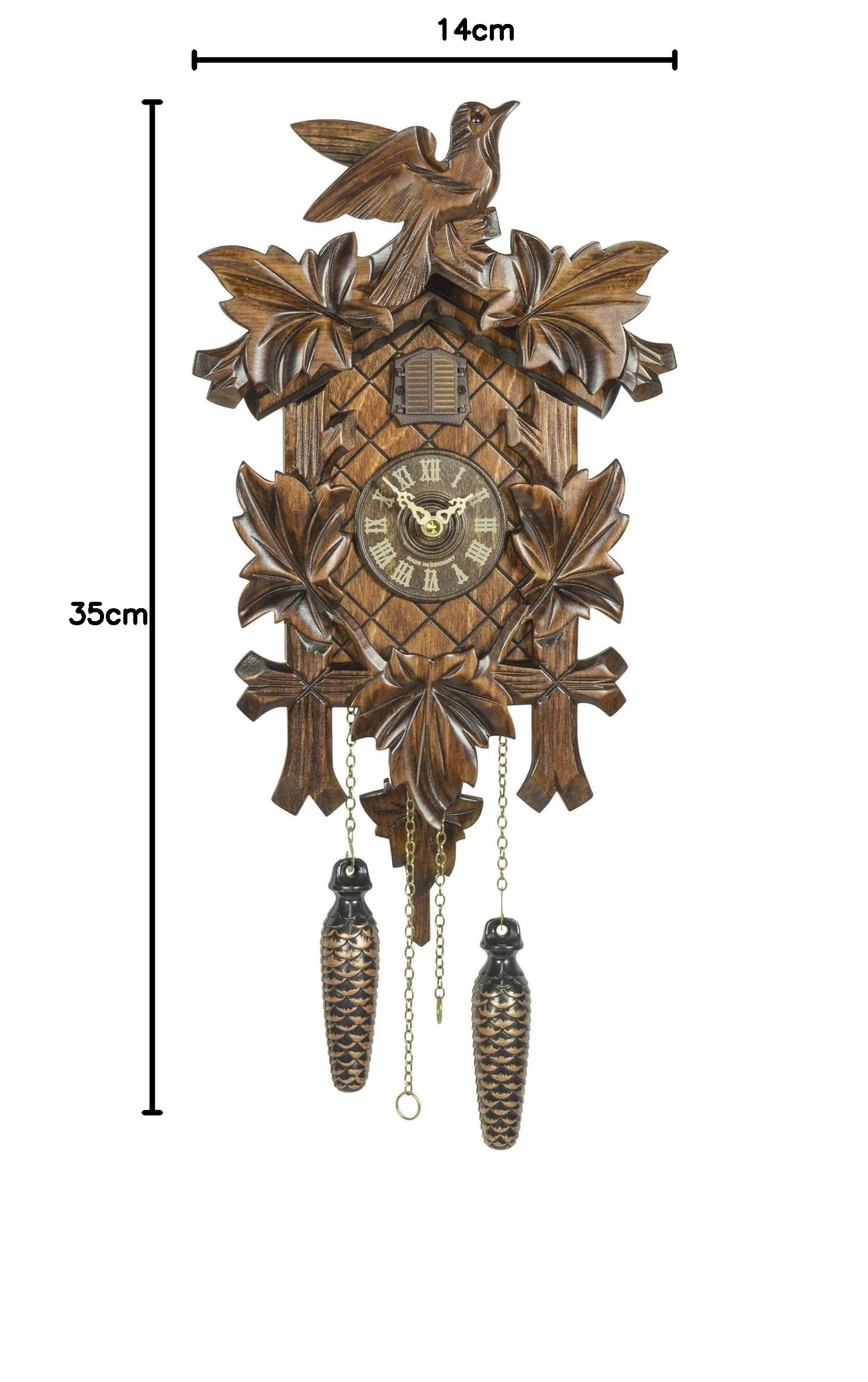 Kuckucksuhr Quarz-Uhrwerk geschnitzt 35cm von Trenkle Uhren - Original aus dem Schwarzwald