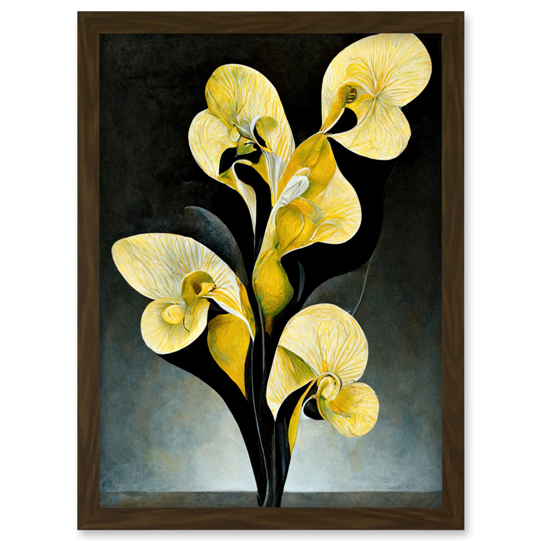 Doppelganger33 LTD Modern Abstract Black Yellow Orchid Flower Artwork Framed Wall Art Print A4