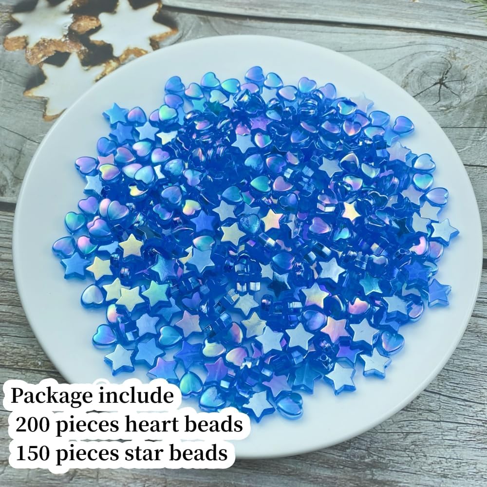350 Pcs Heart Star Acrylic Beads - 9mm Heart, 11mm Star Shape Spacer Beads for Making Bracelets, Necklaces, Earrings, Key Chains & DIY Crafts (Deep Lake Blue AB) - Image 2