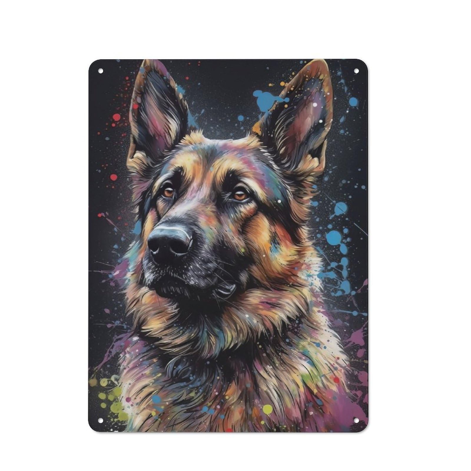 Junmoney Style-10 40X30cm Retro Metal Sign With Colorful German Shepherd Art Print For Man Cave Or Games Room, Tin Sign Wall Decor For Games Rooms And Man Caves
