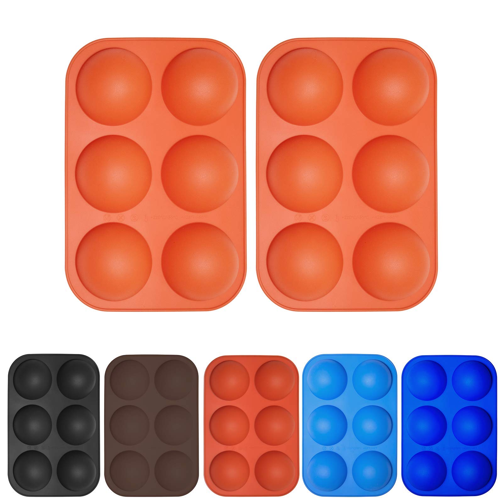 2 Pcs 6 Holes 2.6 Inch silicone candy mold,bakeware cake mold,BPA Free(Orange),Hicomfety